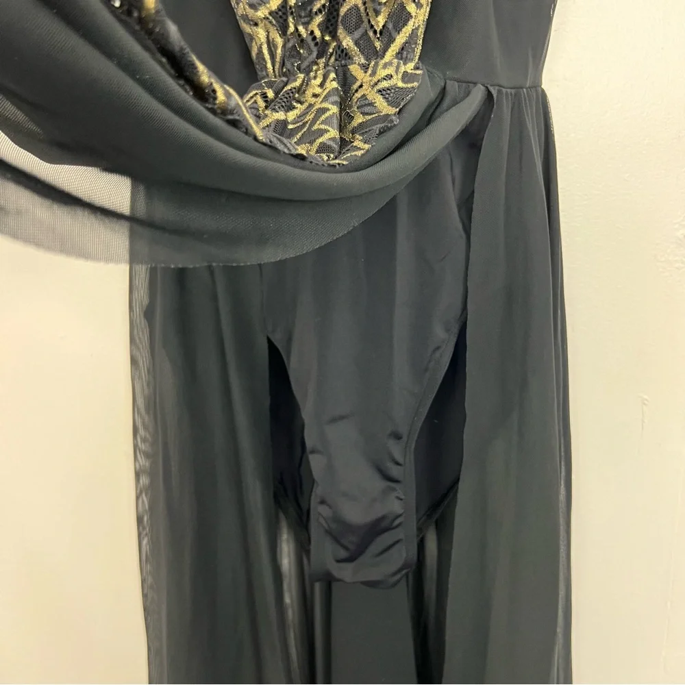 Weissman Dance Costume‎ Black Gold Great Gatsby Dress Bodysuit MA-Medium adult